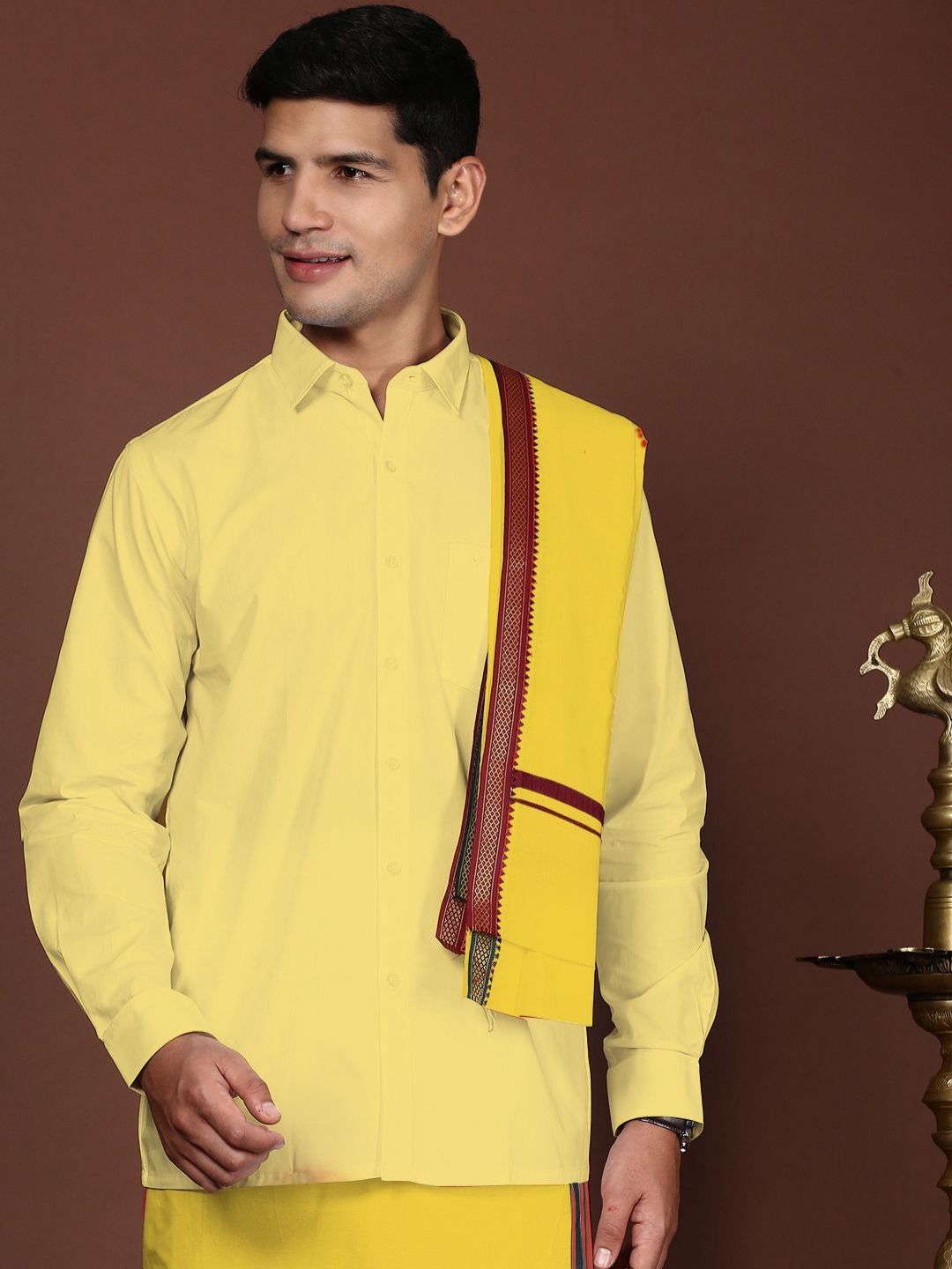 WHITE HEART Yellow Cotton 250 GSM Angavastram Towel-picture-17