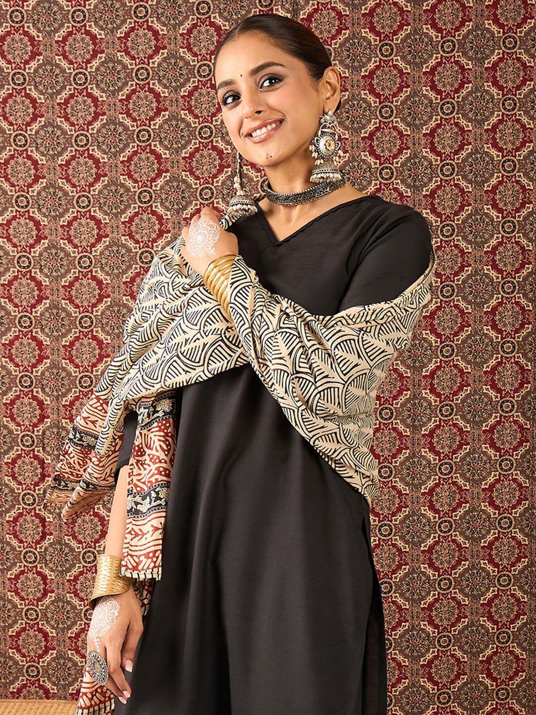 Indo Era Women Solid Kurta with Trouser & Dupatta