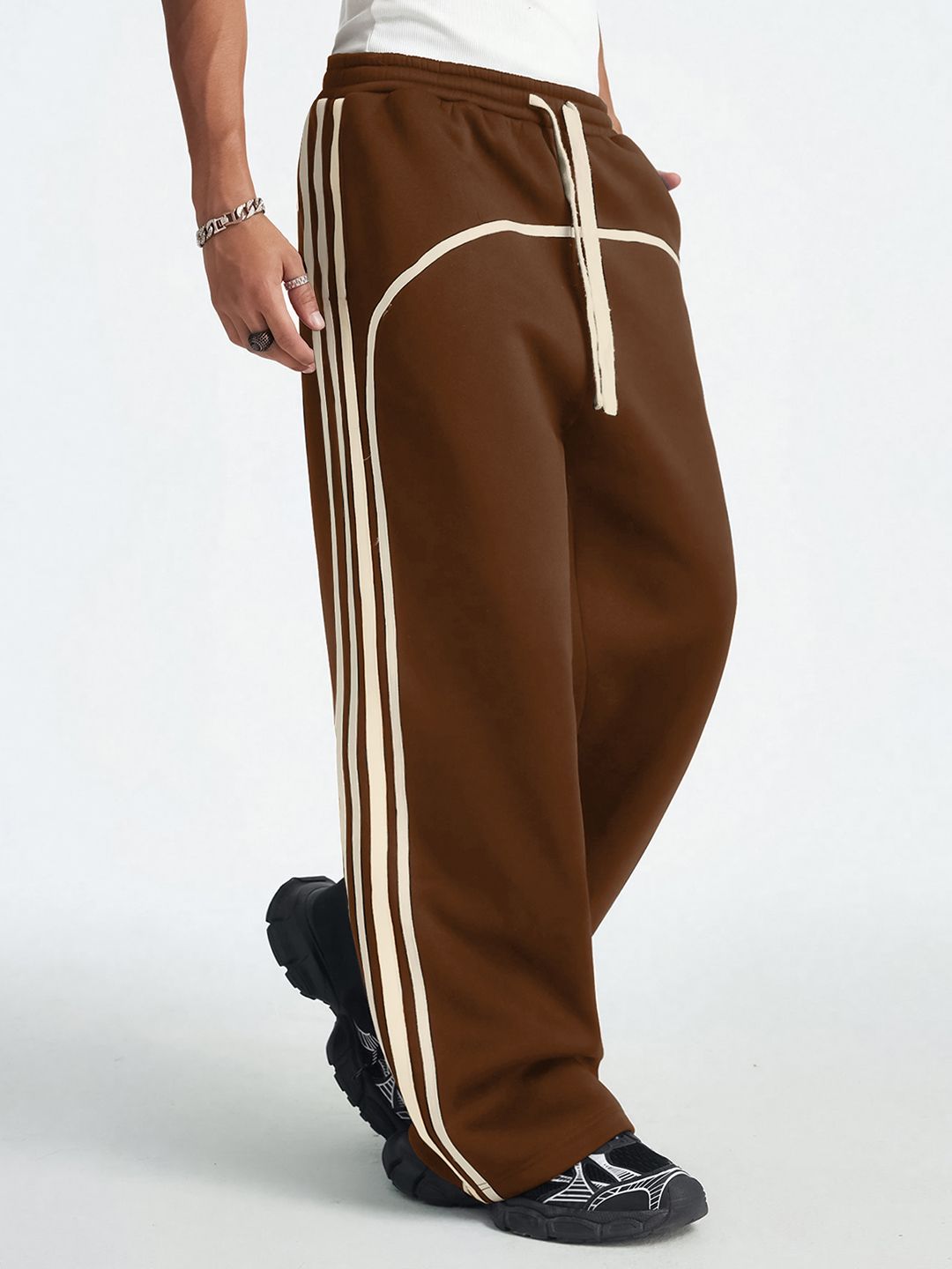 Maniac Men Side Striped Baggy-Fit Cotton Track Pants-picture-26