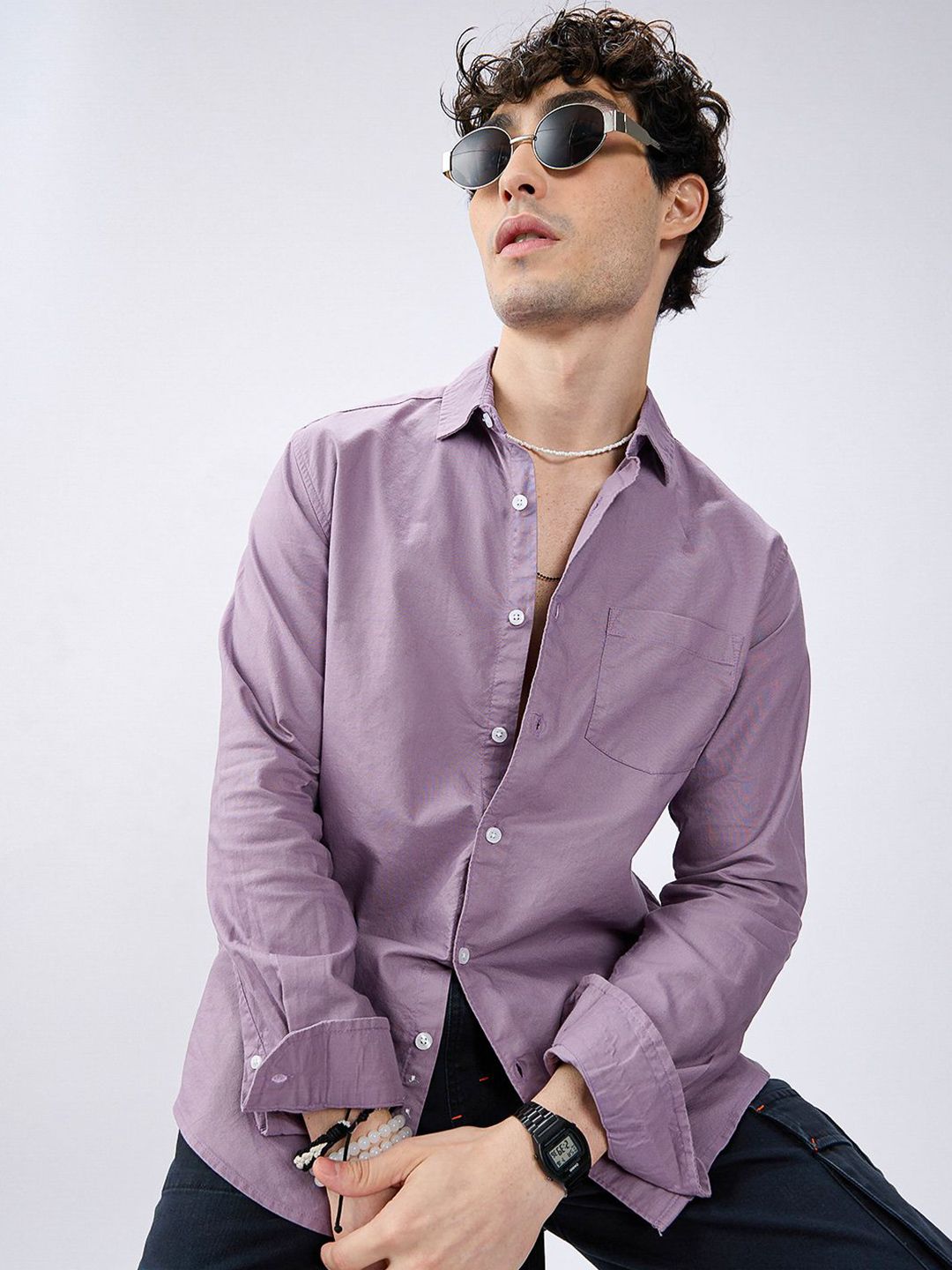 VASTRADO Men Classic Fit Solid Spread Collar Cotton Casual Shirt-image-1