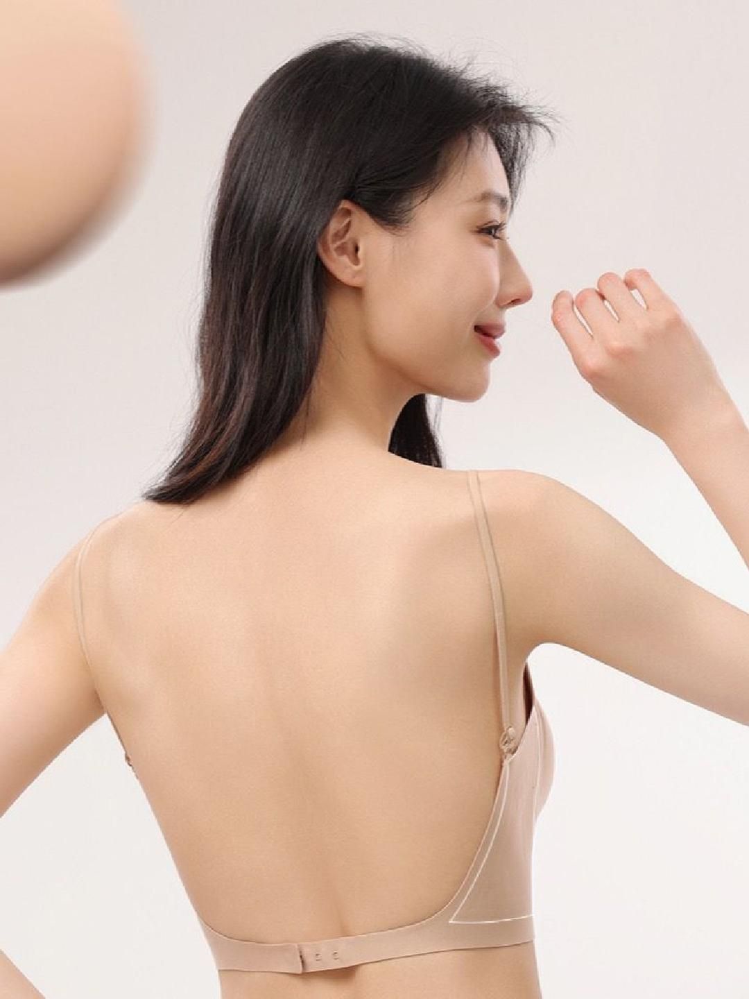 PIFTIF Women Nude Low Back Deep V Padded Bra