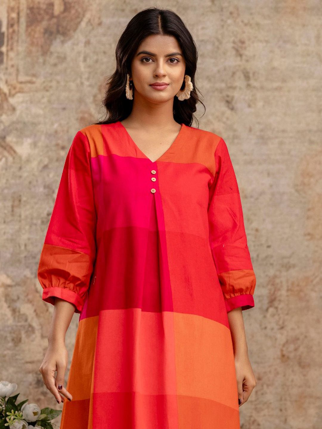 Indo Era Women Colourblocked V-Neck Regular Kurta with Trousers
