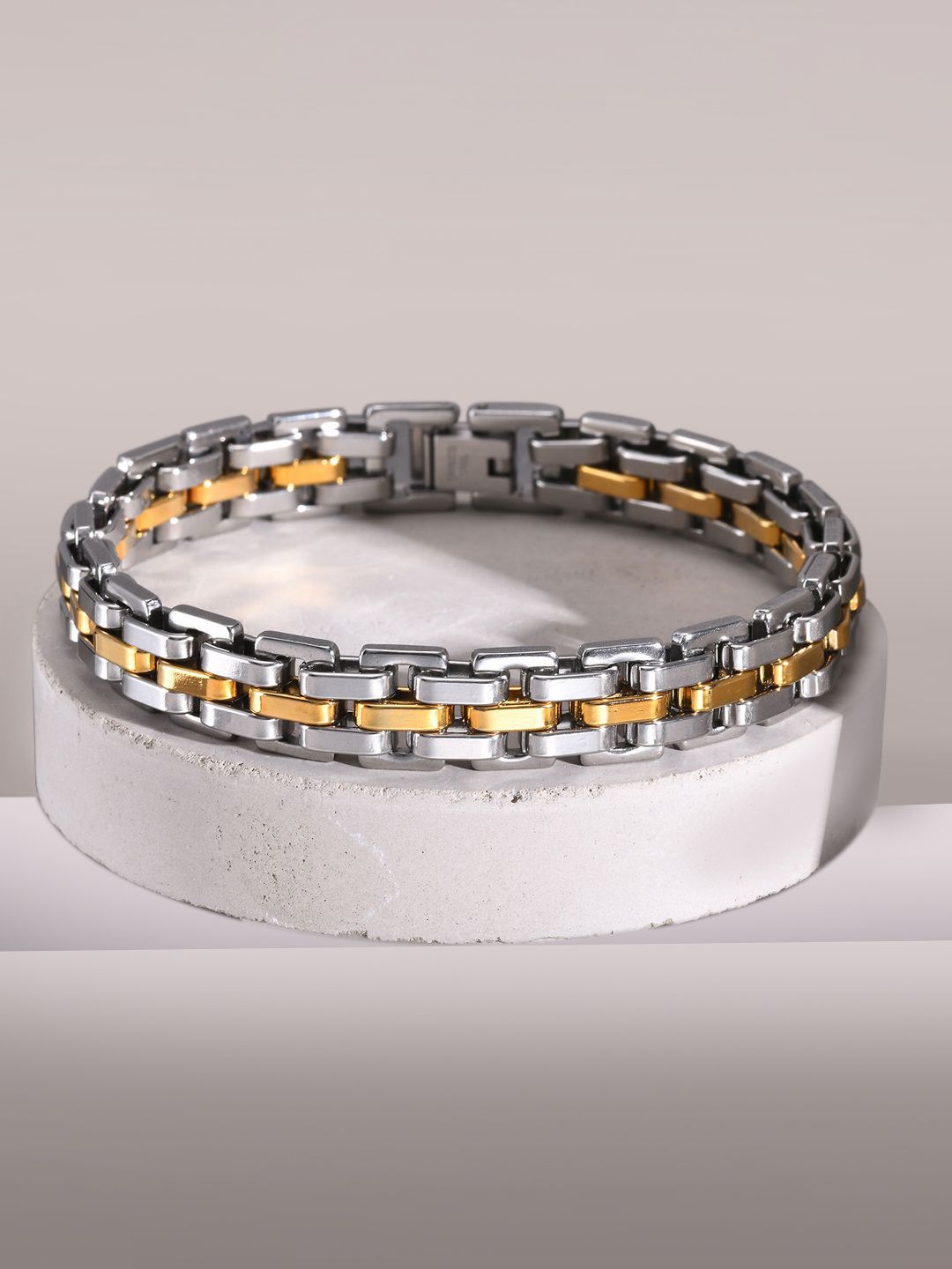 Peora Men Stainless Steel Silver-Plated Link Bracelet-picture-23