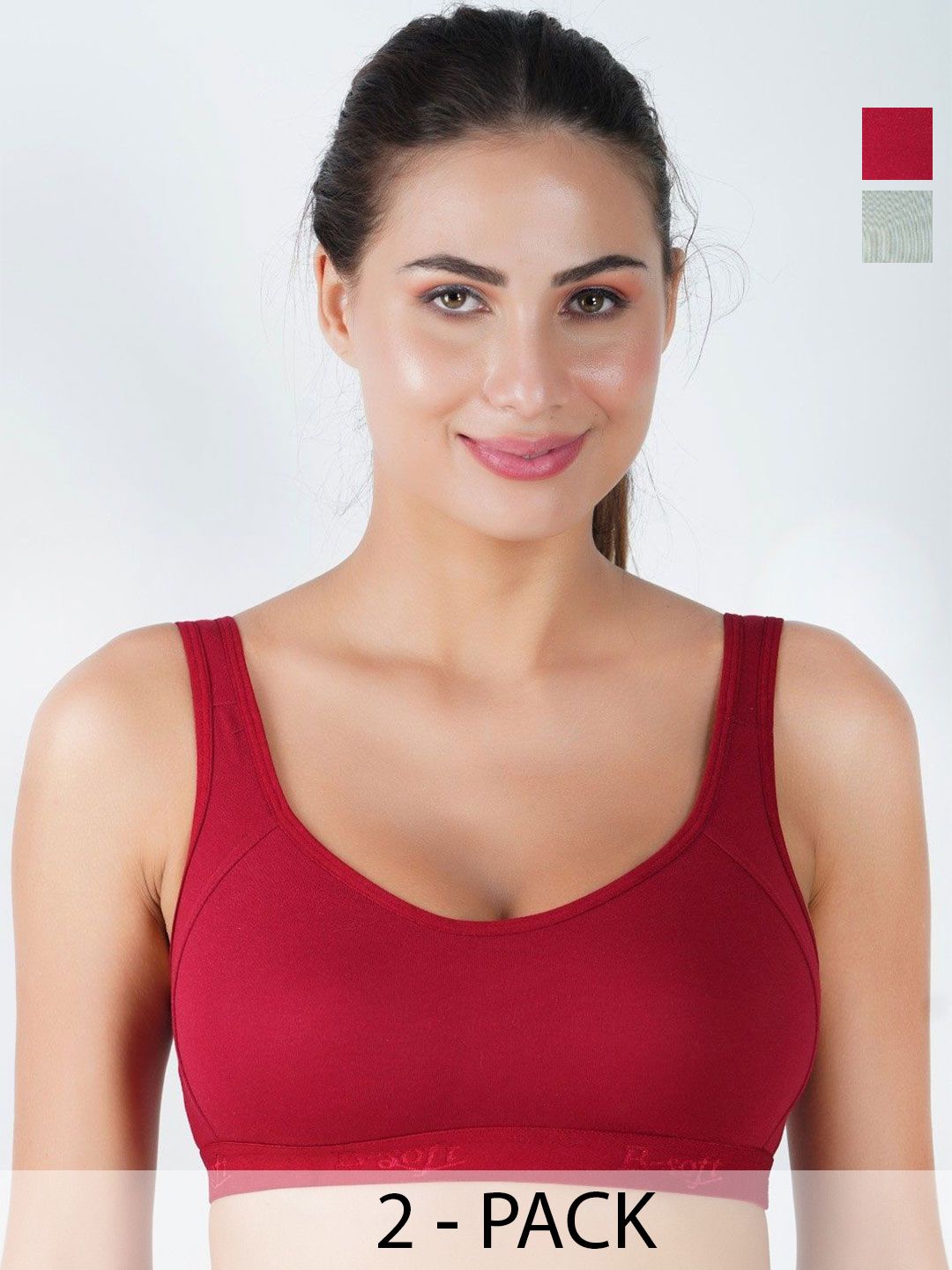 B-SOFT Pack Of 2 Non-Padded Seamless Full Coverage Cotton Sports Bra