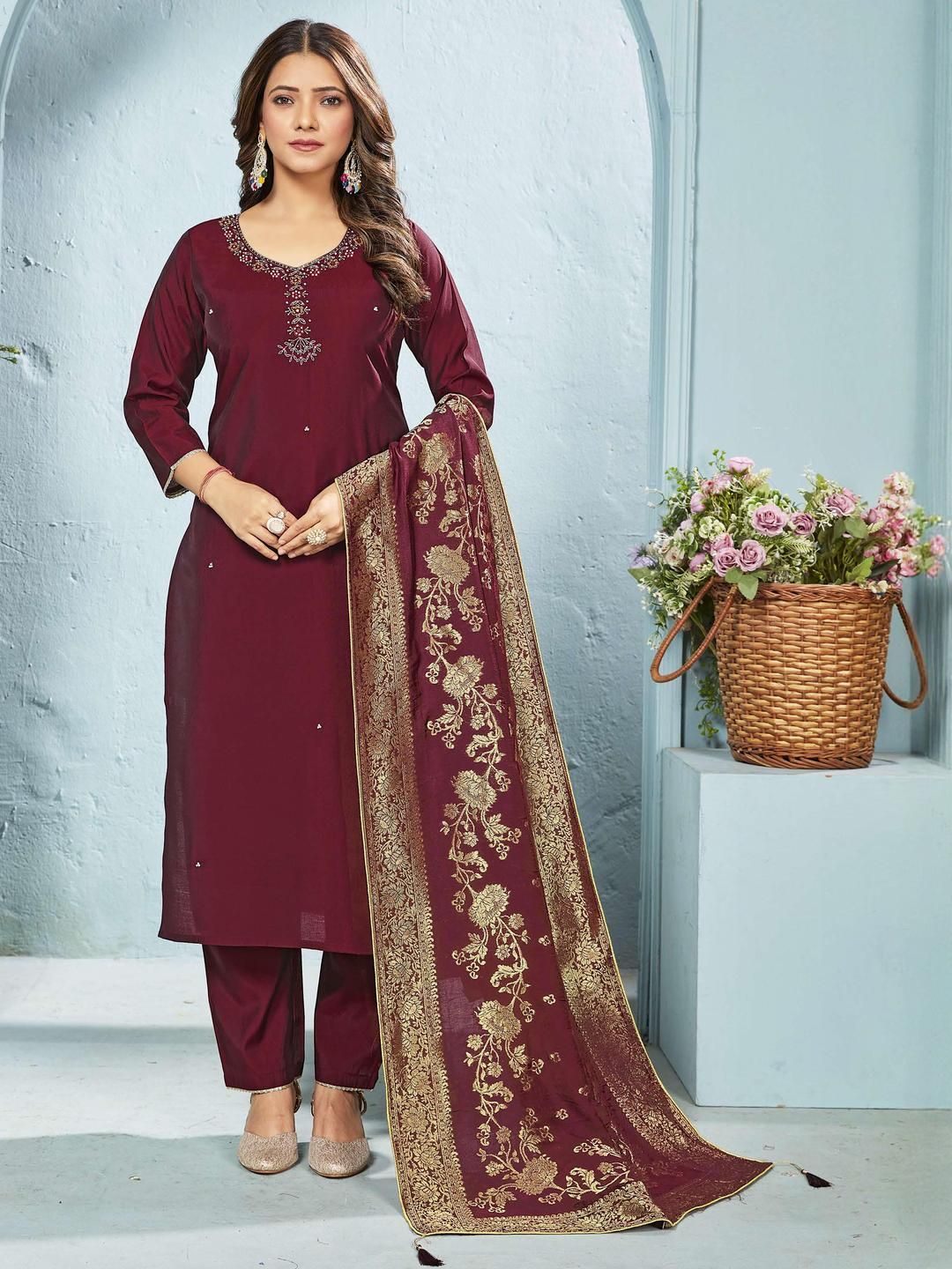 HERE&NOW Women Maroon Kurta Sets