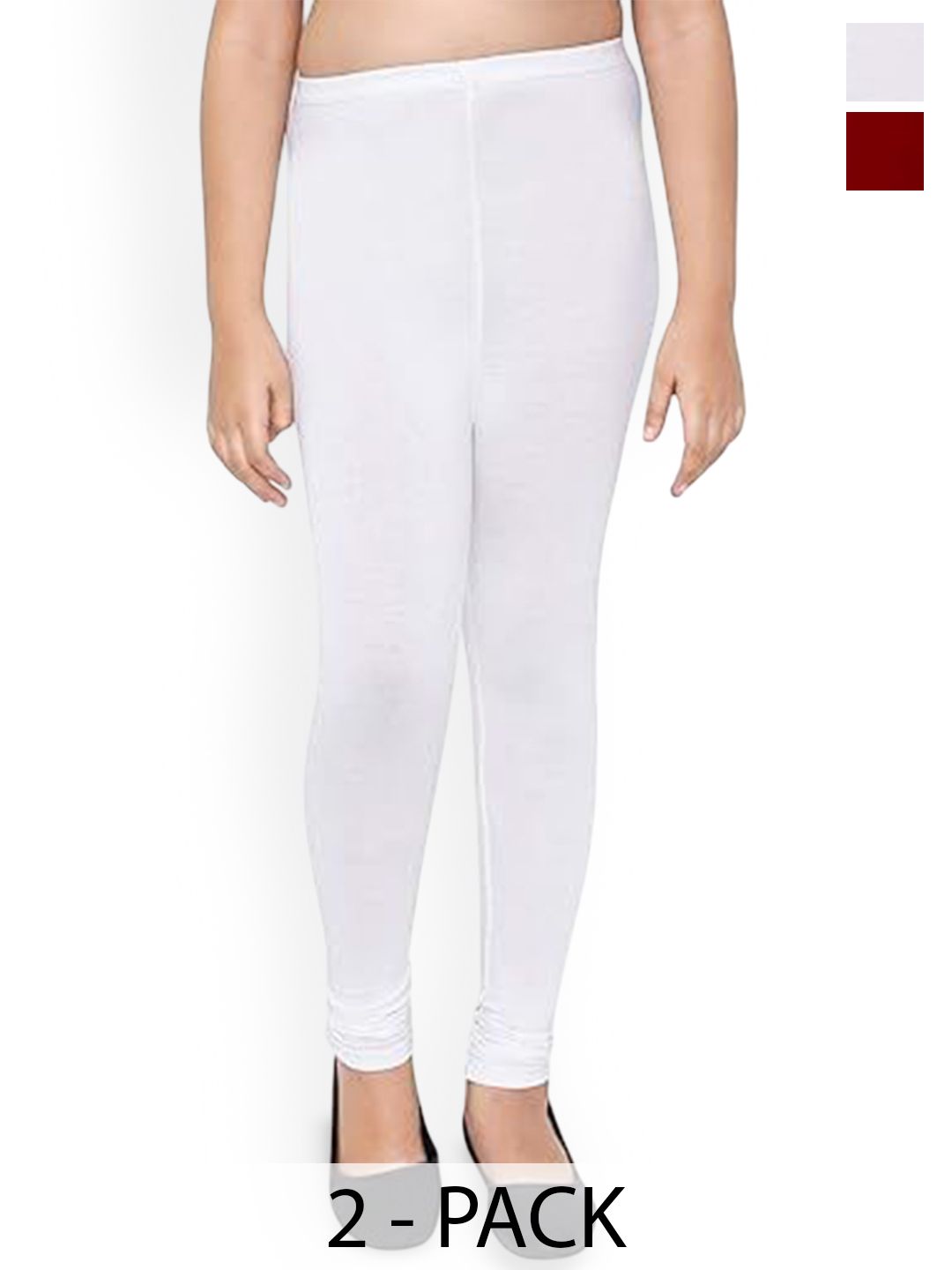 FRENCH KLEIDER Girls Pack Of 2 Mid Rise Churidar Length Leggings-picture-54