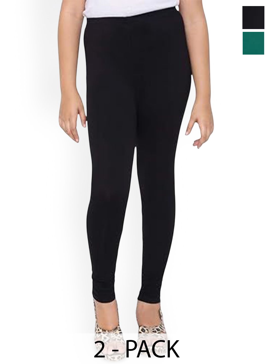 FRENCH KLEIDER Girls Pack Of 2 Mid-Rise Churidar Length Leggings-picture-49