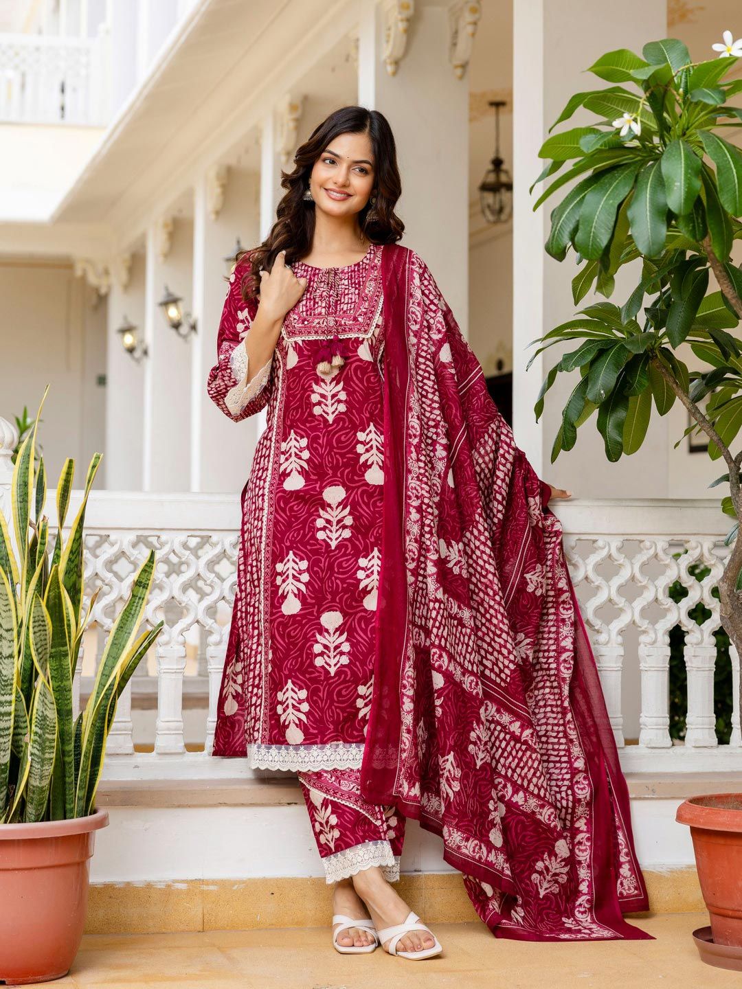 Anouk Women Ethnic Motifs Printed Cotton Kurta with Palazzo & Dupatta