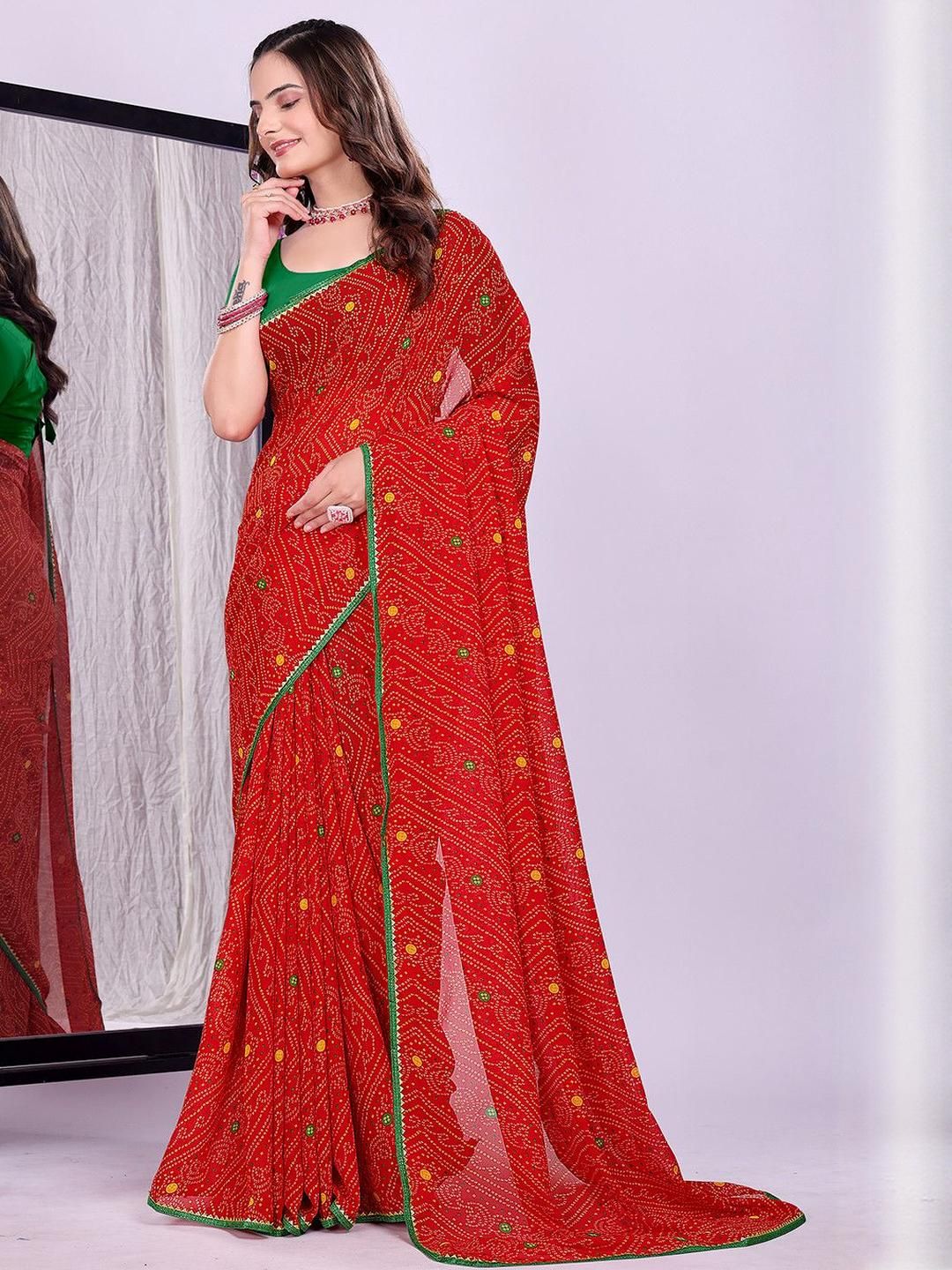 KANOODA Ethnic Motifs Printed Pure Georgette Saree With Unstitched Blouse-picture-19