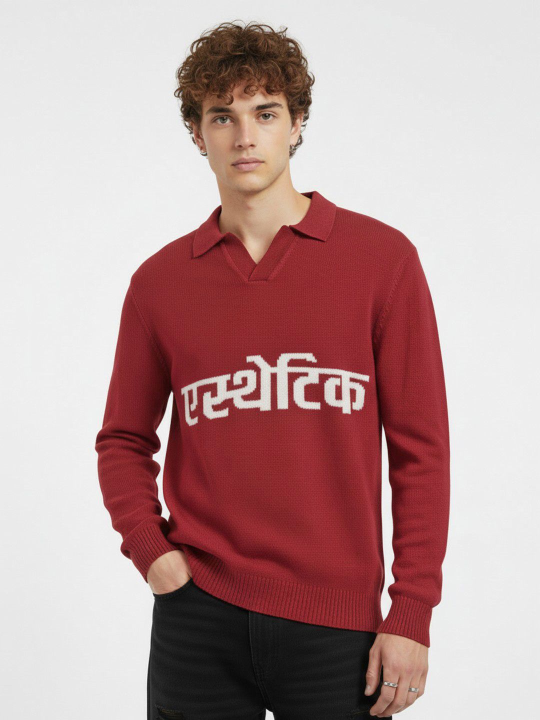 glitchez Typography Self Design Shirt Collar Pullover-picture-43