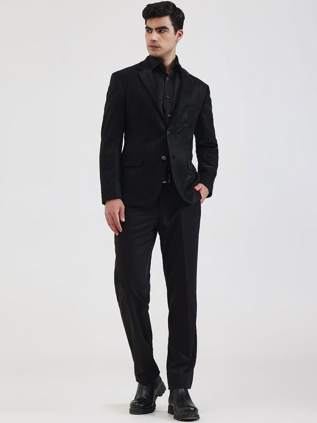 JB Studio Men Solid Black Blazer-image-24