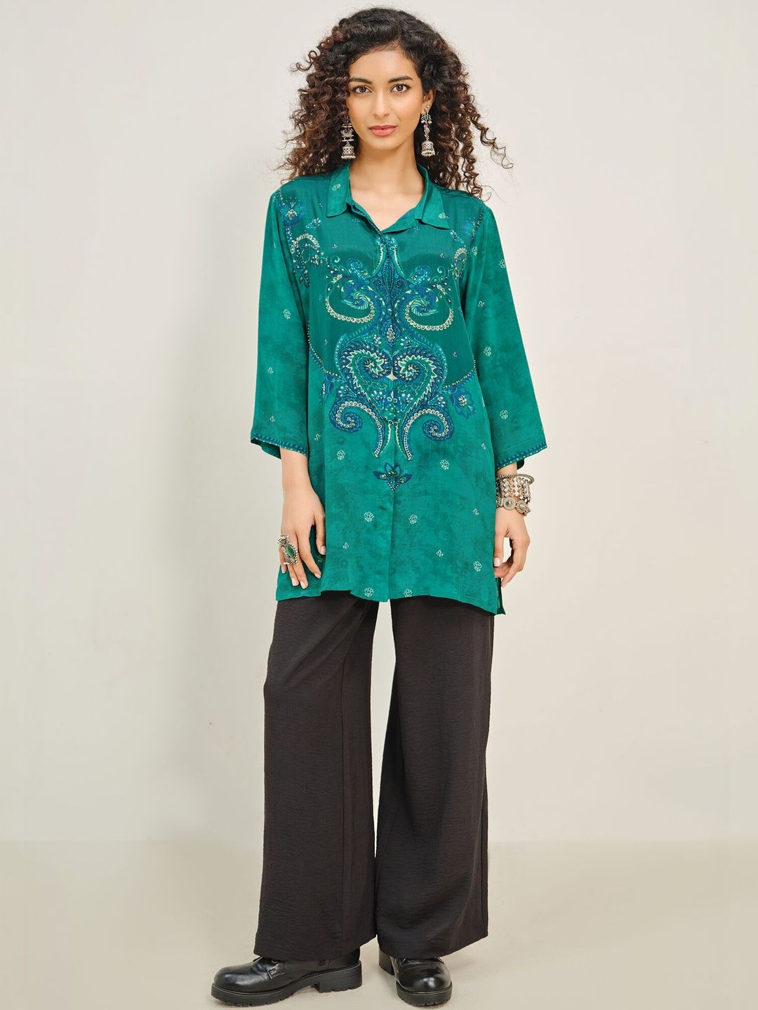 Global Desi Shirt Collar Printed Ethnic Tunic-picture-50