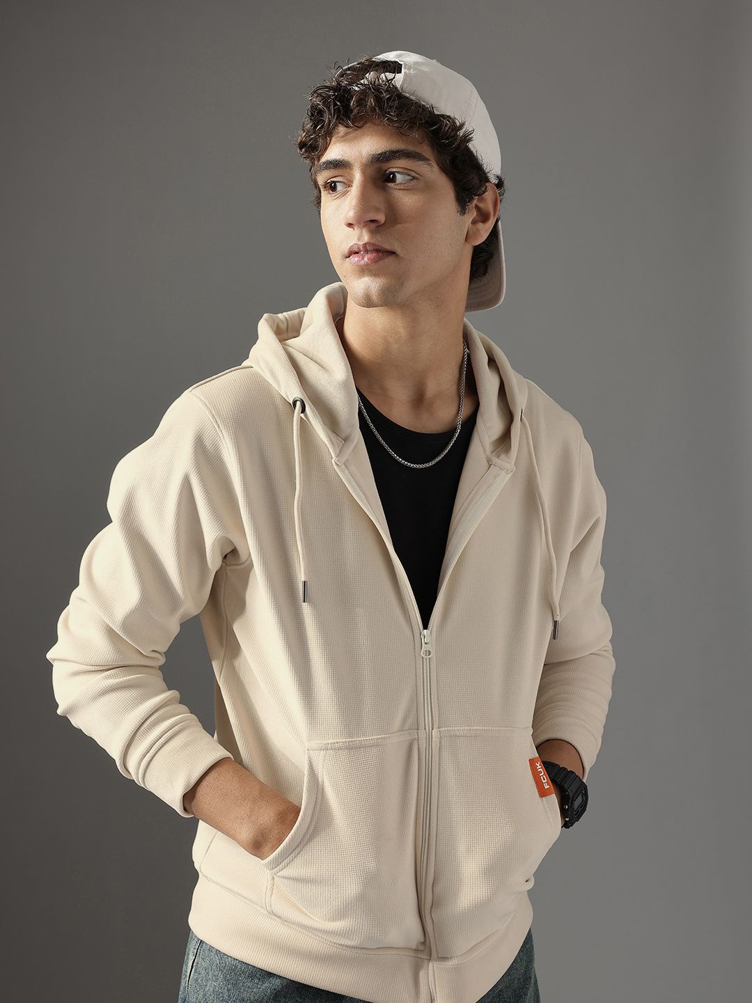 FCUK Self Design Textured Hooded Sweatshirt-picture-17