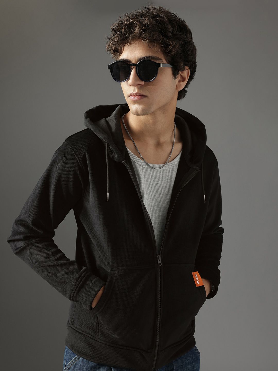 FCUK Self Design Textured Hooded Sweatshirt-picture-10
