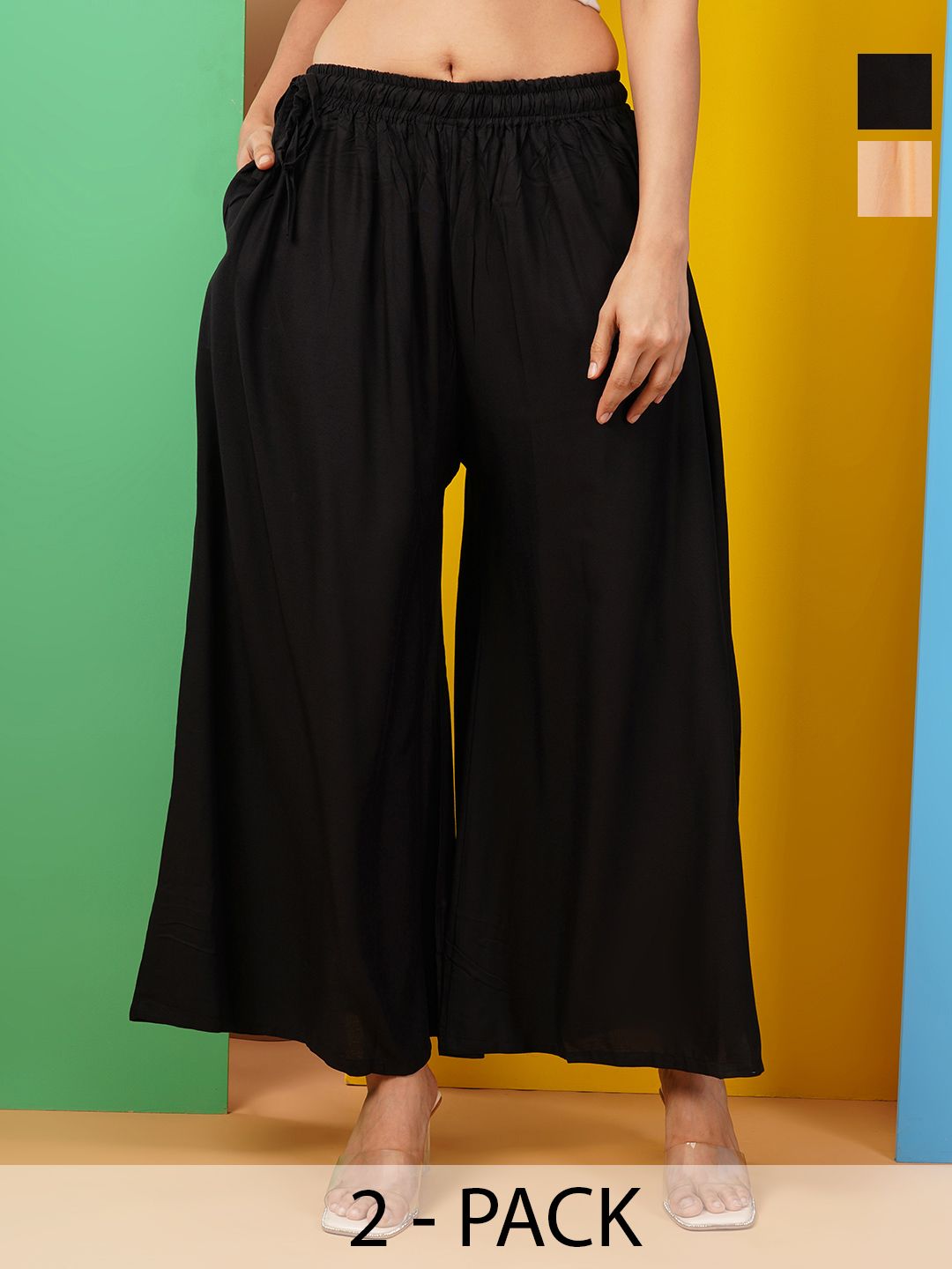 LEGITLOOKS Women Pack Of 2 Solid Flared Ethnic Palazzos-image-26