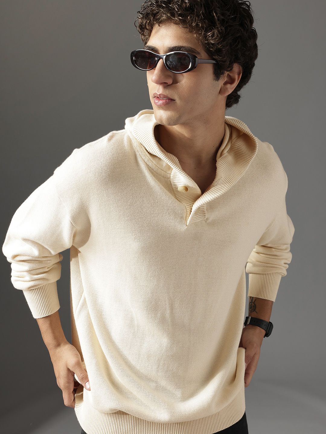 FCUK Hooded Knitted Pure Cotton Sweater-picture-52