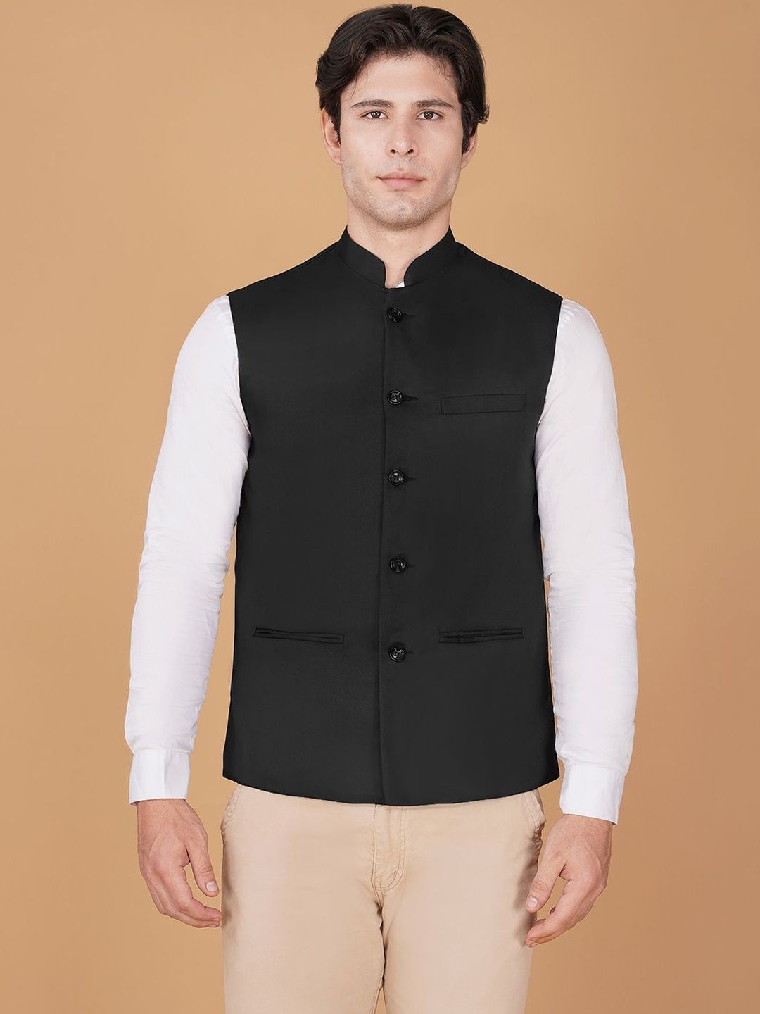 Vastraa Fusion Cotton Mandarin Collar Neck Woven Nehru Jacket-picture-24