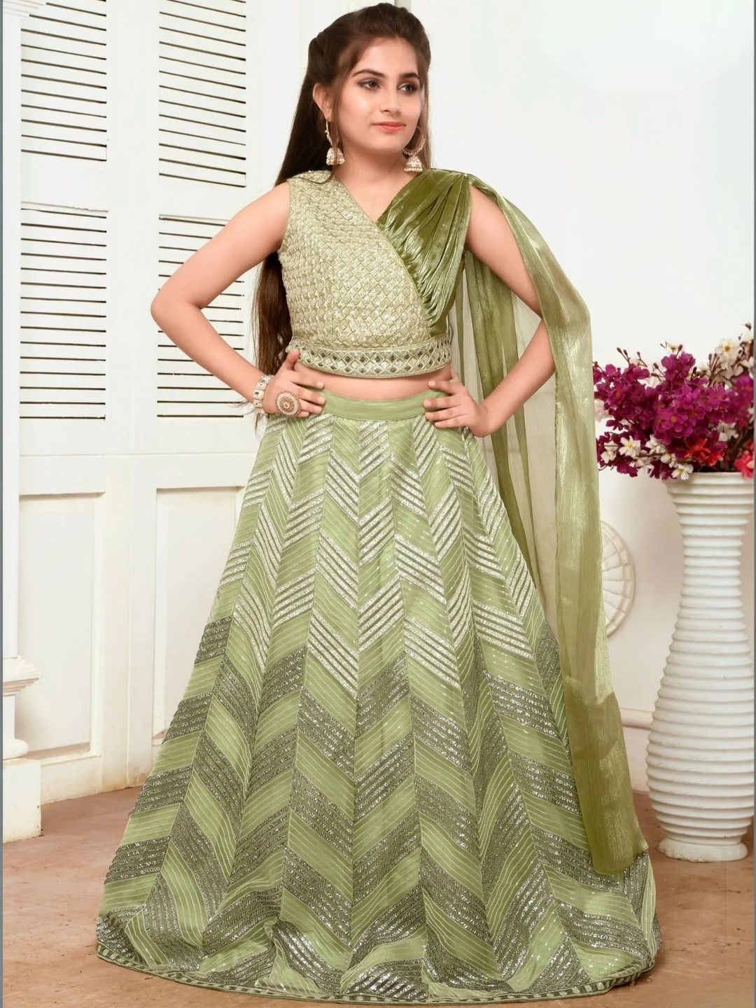 Lagorii Girls Embellished Sequinned Semi-Stitched Lehenga & Blouse With Dupatta-picture-19