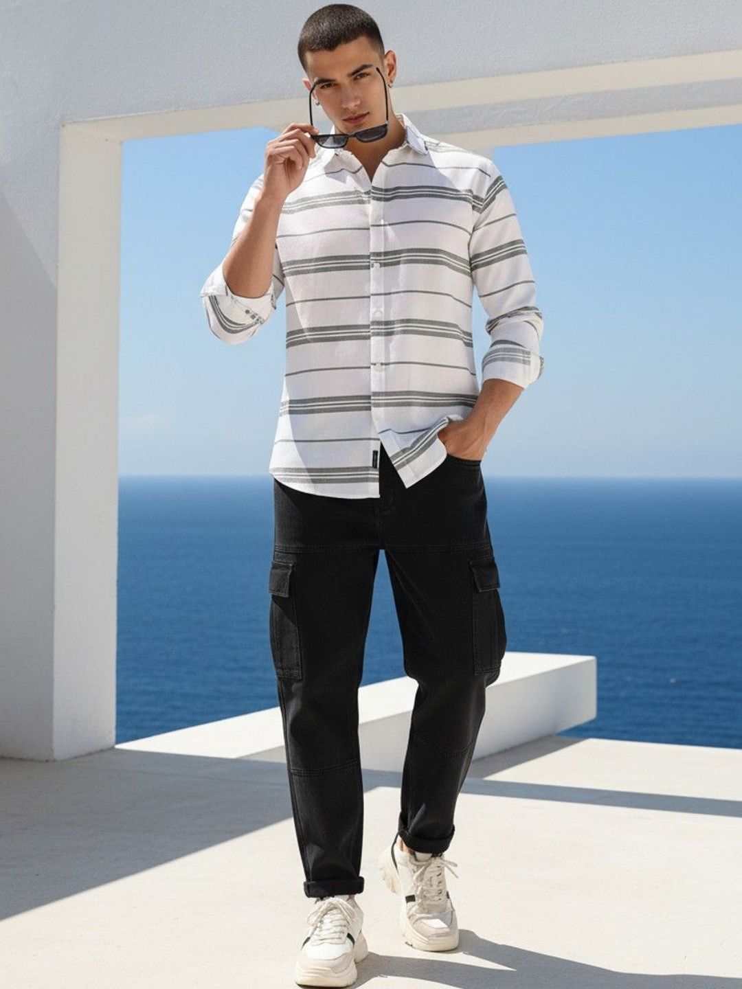 XENOR Men Slim Fit Horizontal Stripes Striped Casual Shirt-image-45