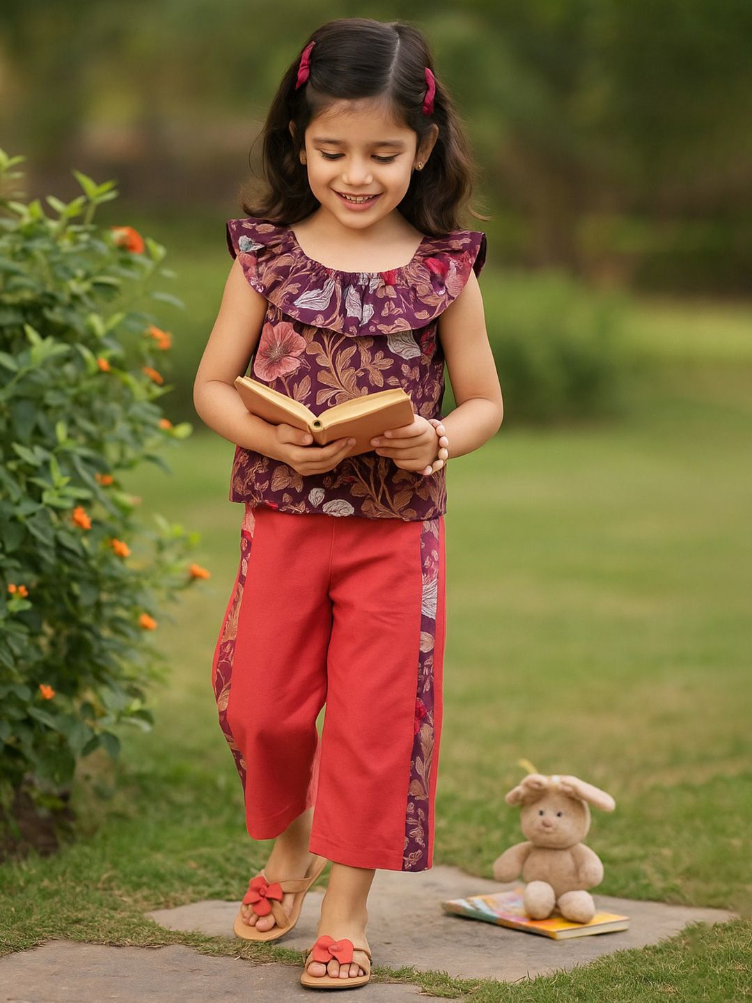 Peekaaboo Kids Girls Printed Pure Cotton Top with Trouser-picture-35