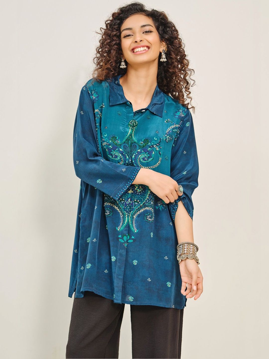Global Desi Shirt Collar Printed Ethnic Tunic-picture-20