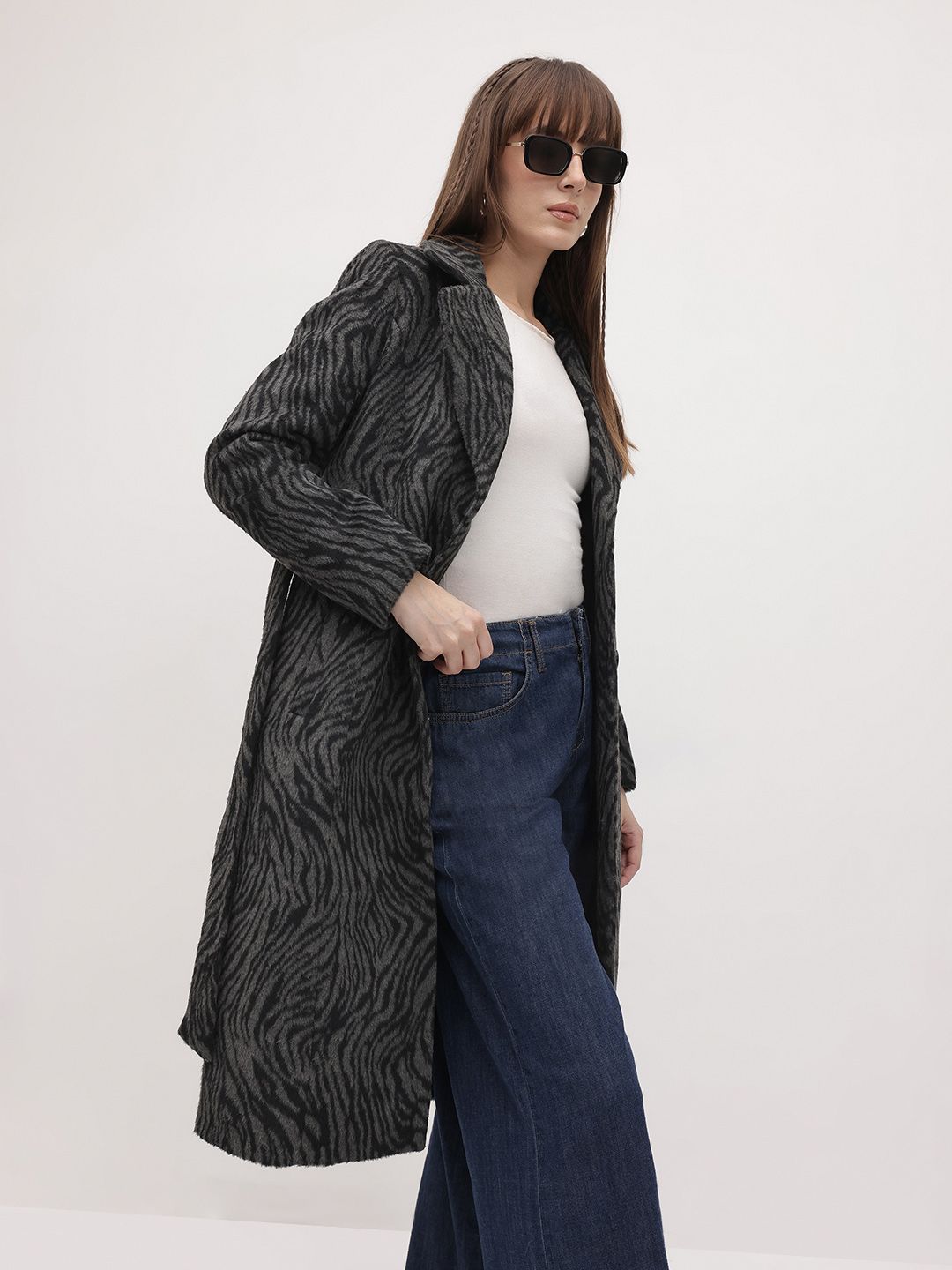 The Roadster Life Co. Animal Printed Notched Lapel Single Breasted Longline Overcoat-picture-13