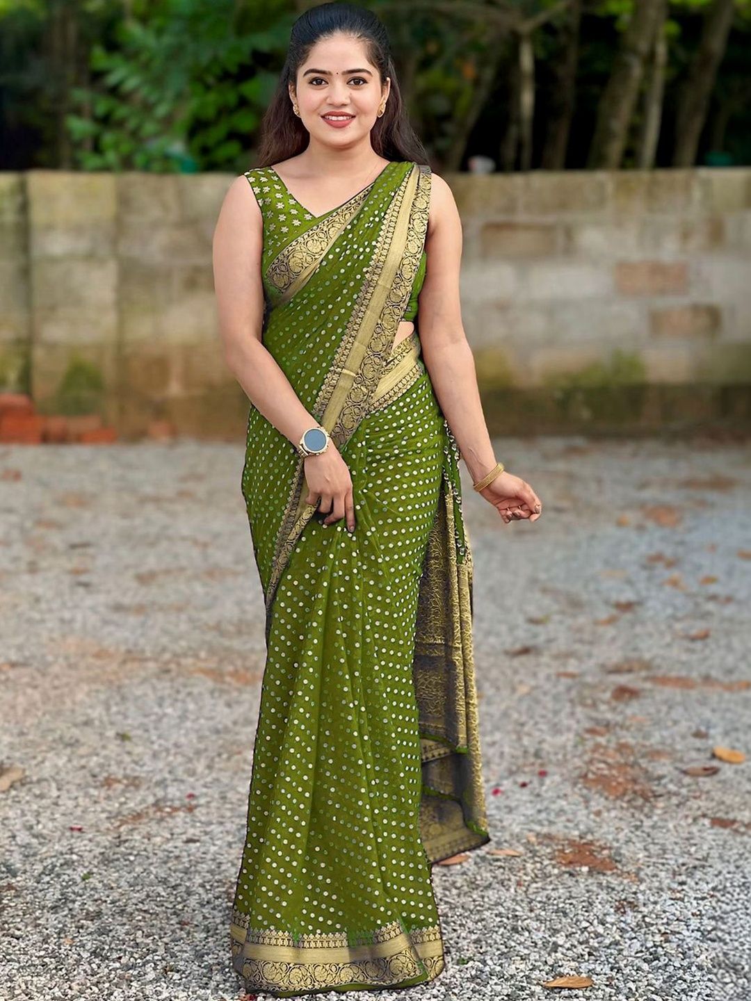 BHAGYAVATI DESIGNER Polka Dot Zari Art Silk Kanjeevaram Saree-picture-0