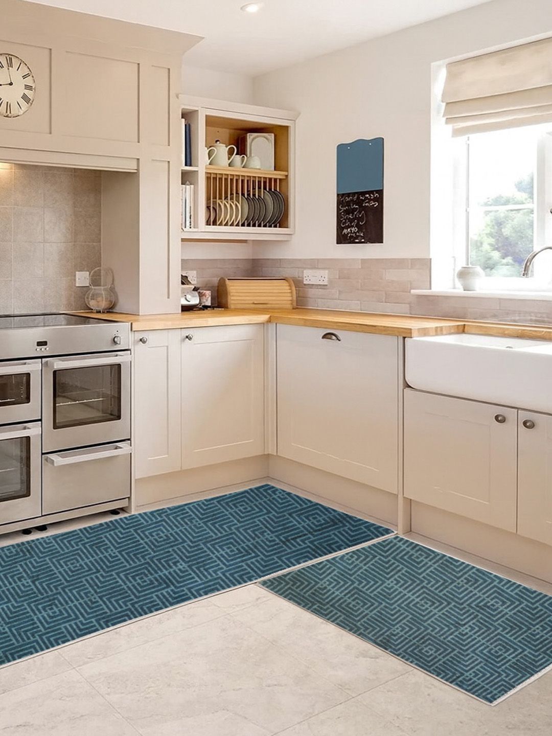 Kaleen India 2Pcs Teal Blue Printed Anti-Skid Kitchen Mats-image-4