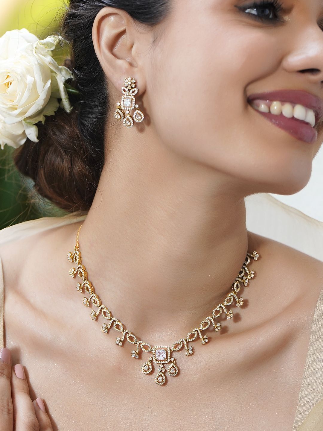Rubans 18K Gold-Plated Cubic Zirconia-Studded Jewellery Set-picture-43