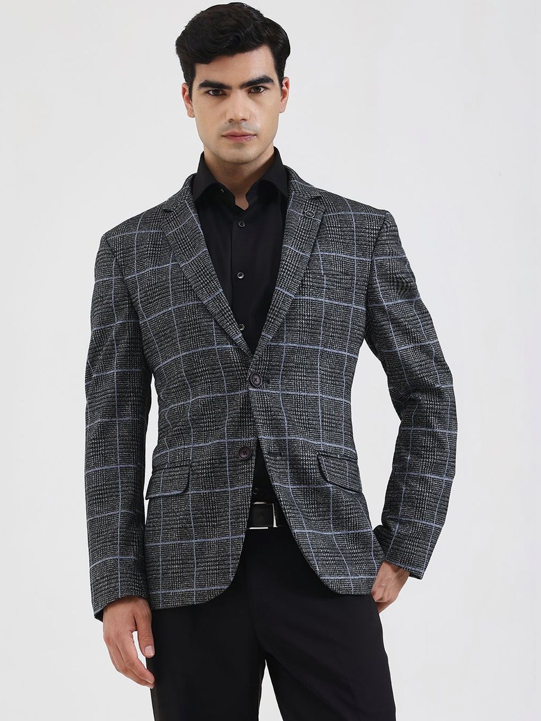 JB STUDIO Men Checked Notched Lapel Single-Breasted Blazer-image-22