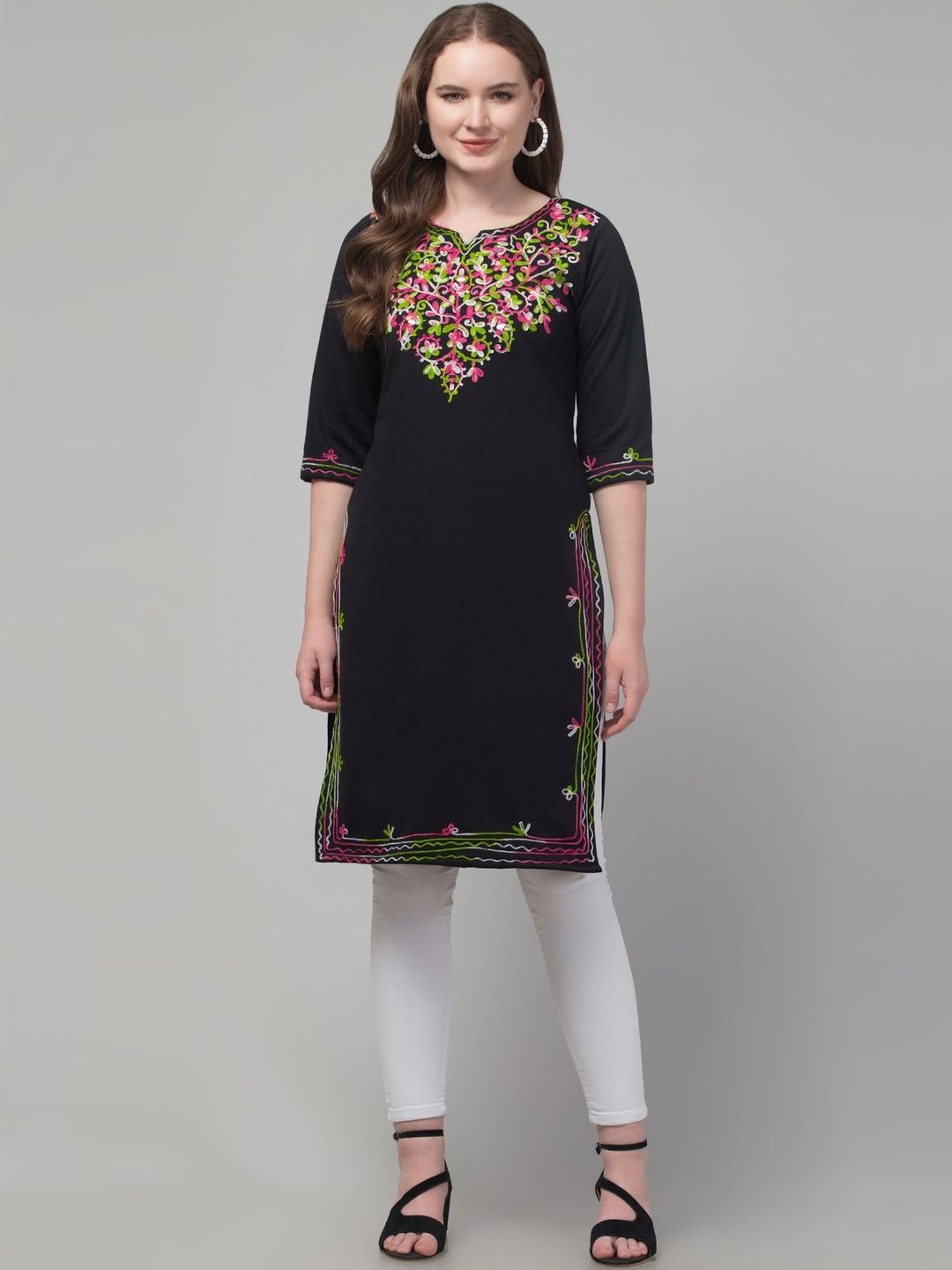 ASAD GARMENTS Women Embroidered Mirror Work Woollen Kurta-picture-10