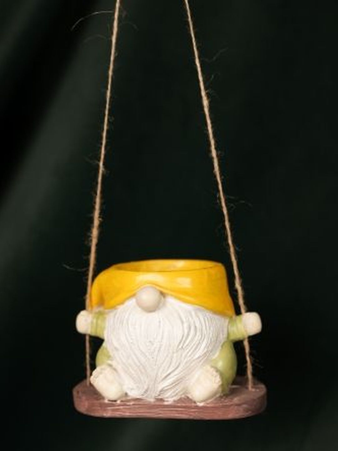 ArteCasa Yellow & White Ceramic Cute Hanging Gnome Planter On Swing-picture-30