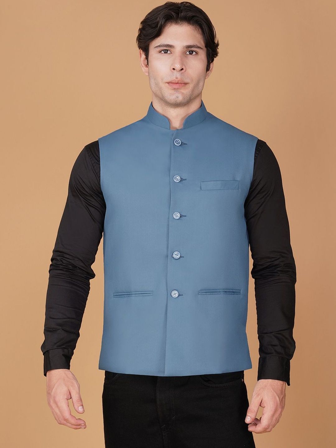 Vastraa Fusion Pure Cotton Mandarin Collar Neck Woven Nehru Jacket-picture-28