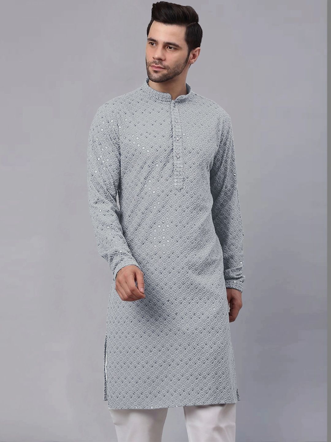 ALMORA Men Ethnic Motifs Embroidered Regular Mirror Work Kurta with Pyjamas-picture-15