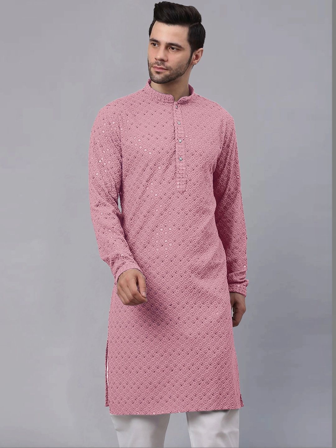 lucknowi Men Regular Sequinned Kurta with Pyjamas-picture-35