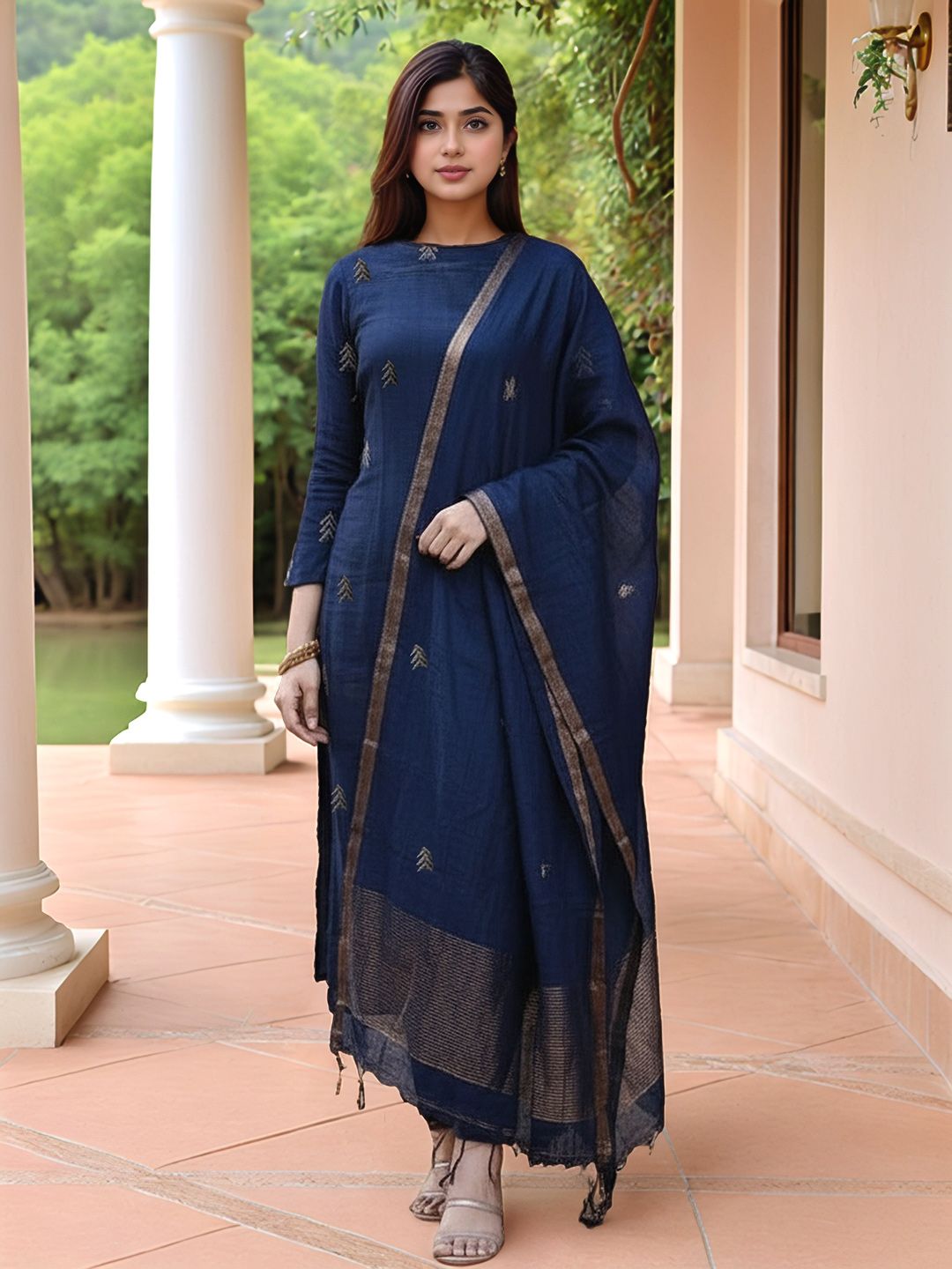 Aaghnya Women Ethnic Motifs Embroidered Regular Thread Work Kurta with Trousers & With Dupatta-picture-23