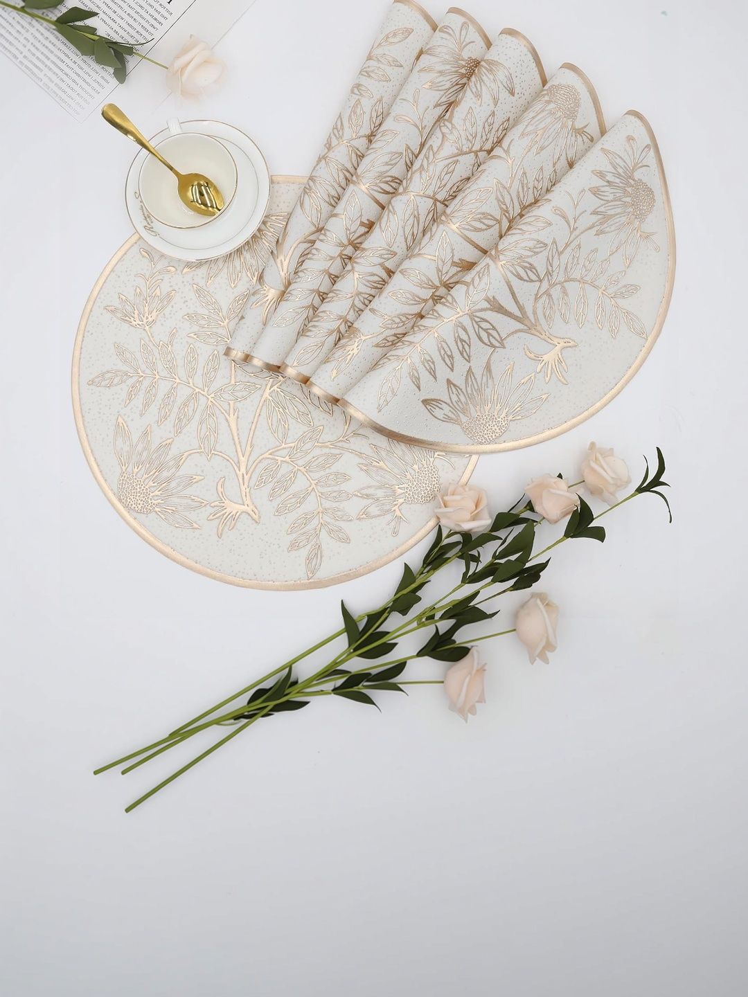 DPA Collection 6-Pcs Gold and White Self-Design Table Placemats-picture-38