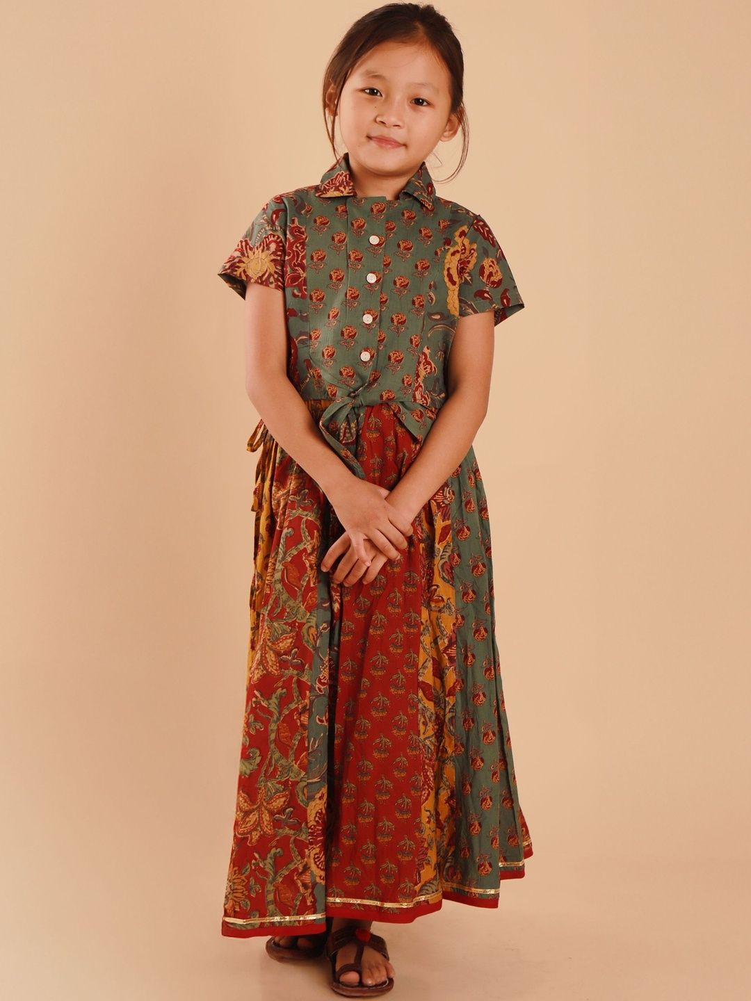 Sangria Girls Printed Pure Cotton Shirt Collar Lehenga Choli-picture-37