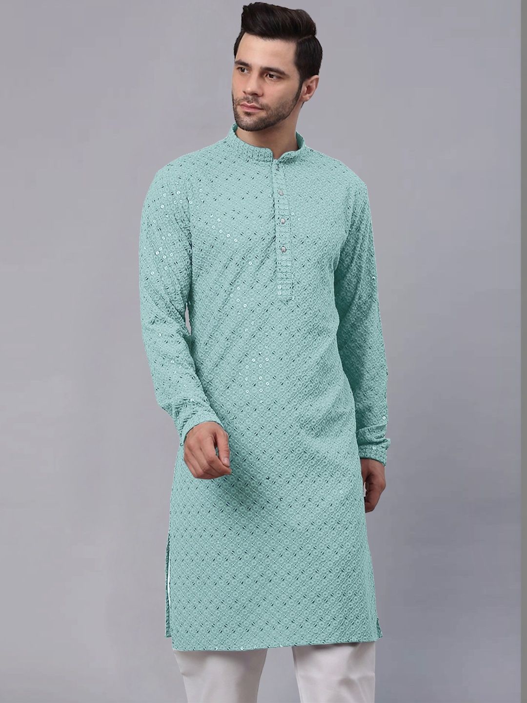 GUPTA TRENDZ Men Ethnic Motifs Embroidered Regular Sequinned Kurta with Pyjamas-picture-29