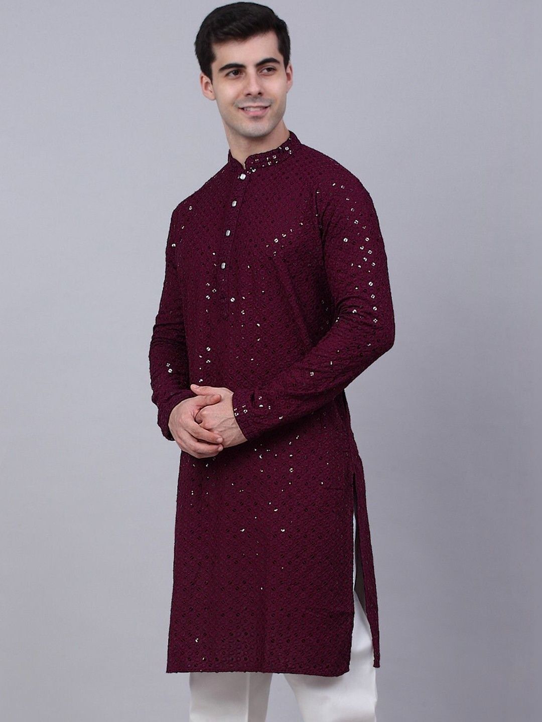 ALMORA Men Regular Sequinned Kurta with Pyjamas-picture-15
