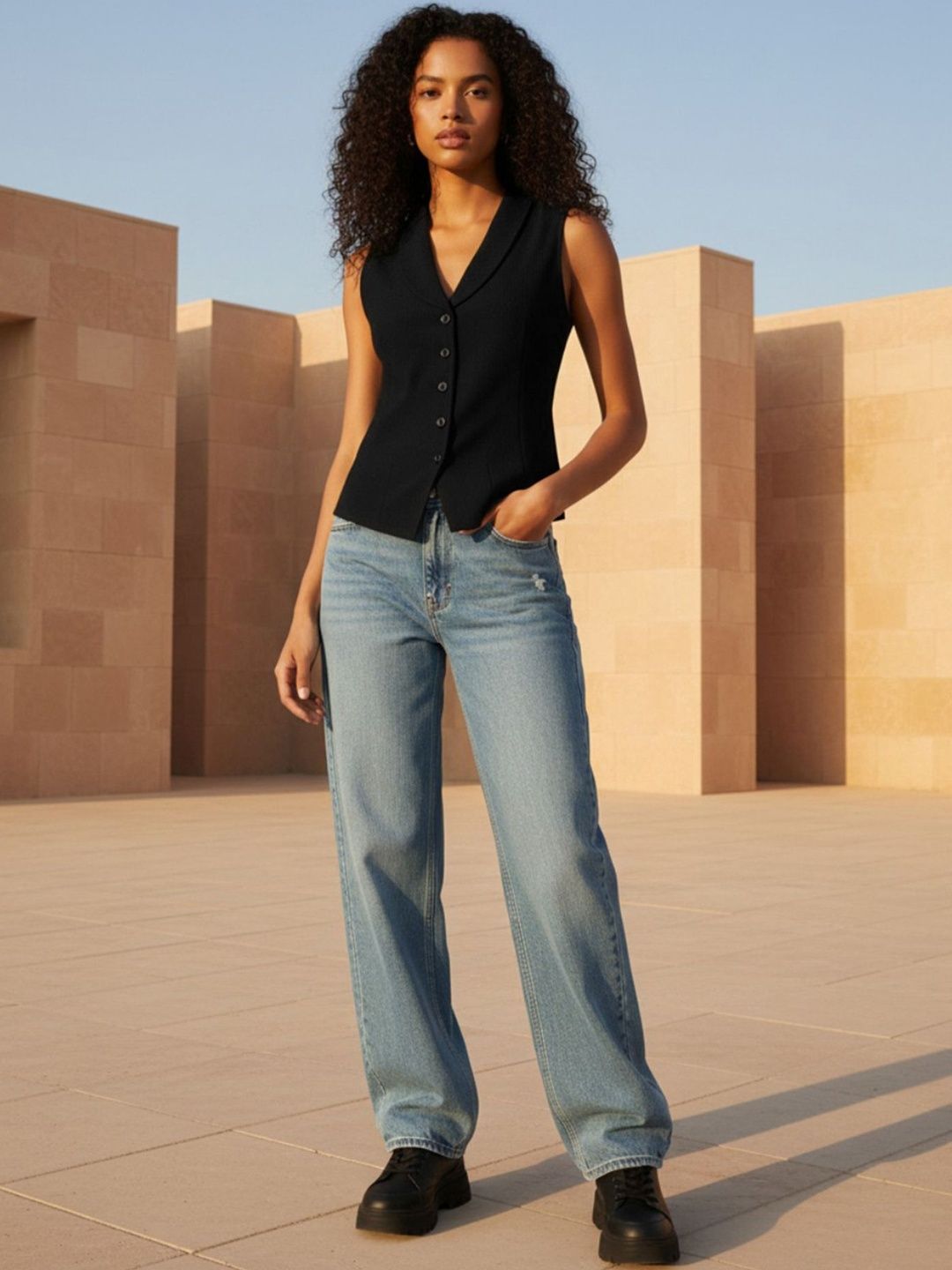 glitchez Women Black Sleeveless Button-Down Fitted Casual Top-picture-32