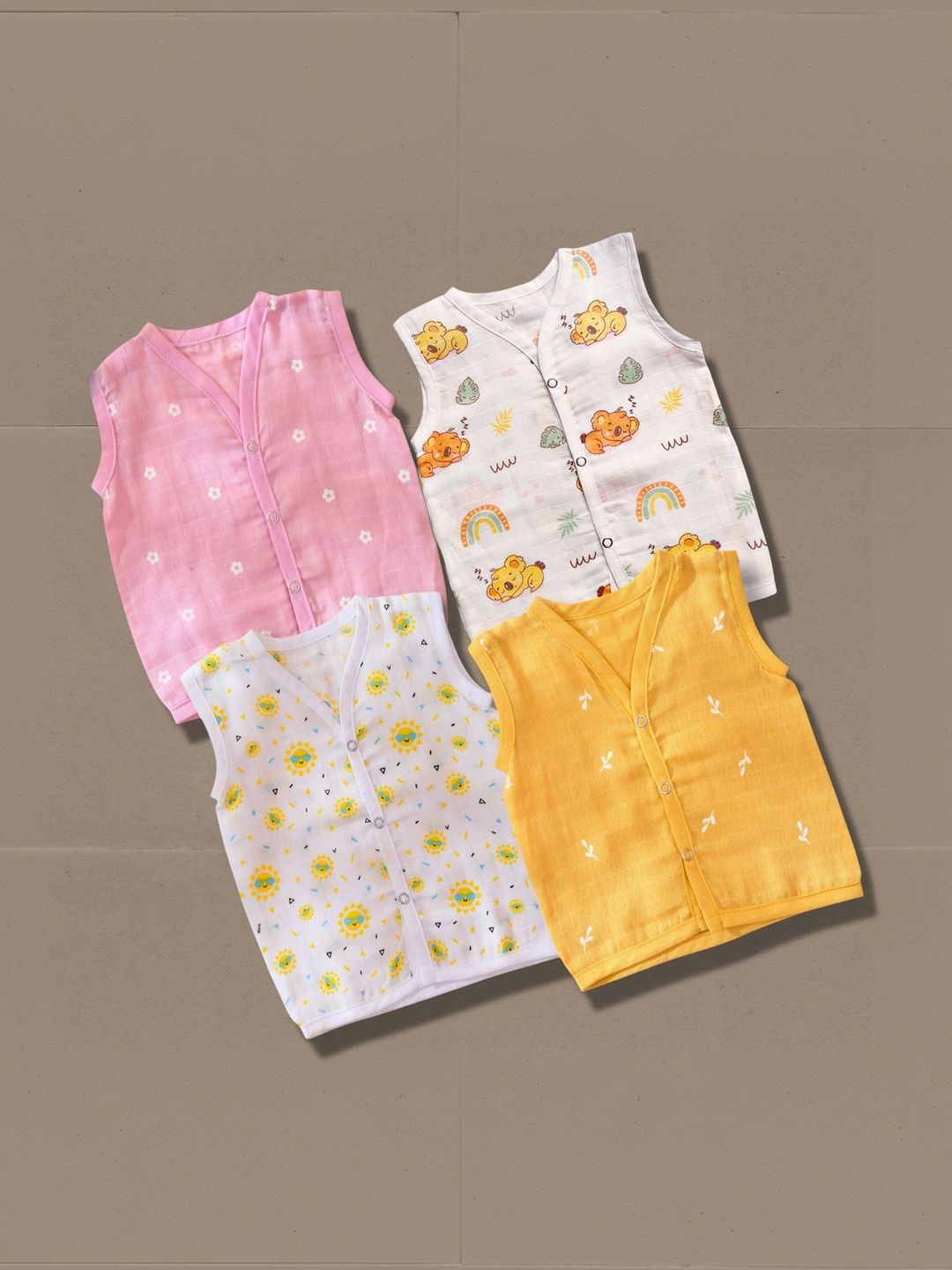 Little Dreams Grow with Style Pack of 4 Infants Kids Printed V-Neck Cotton Jhabla-picture-52