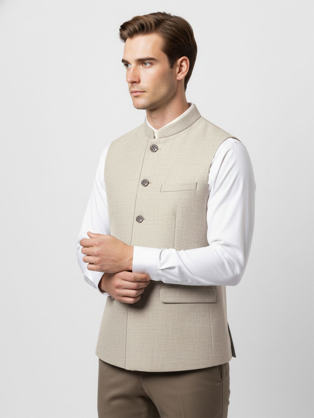 Van Heusen Textured Slim Fit Formal Nehru Jacket-picture-21
