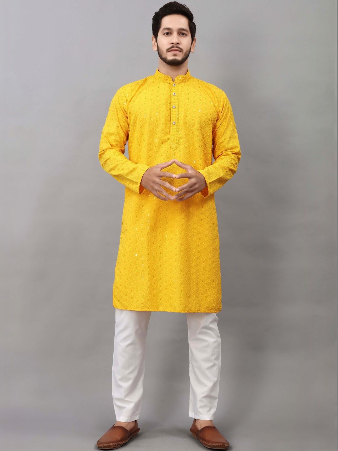LUCKNOWI FASHION Men Embroidered Thread Work Handloom Kurta-picture-21