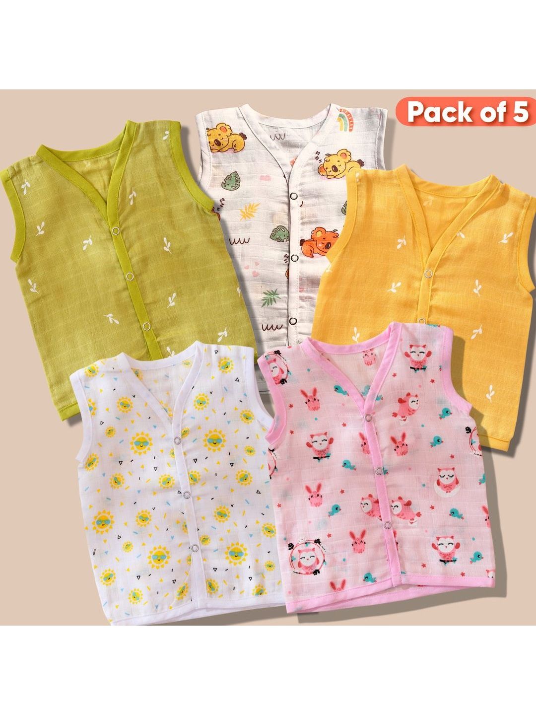 Little Dreams Grow with Style Kids Pack Of 5 Printed Cotton V-Neck Sleeveless Jhablas-picture-49