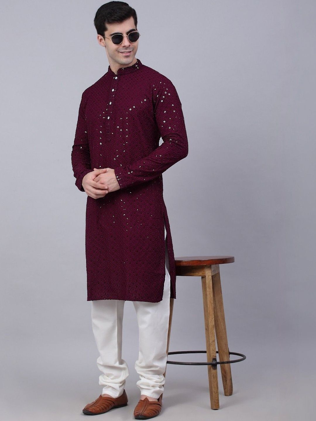 LUCKNOWI FASHION Men Embroidered Regular Kurta with Pyjamas-image-36