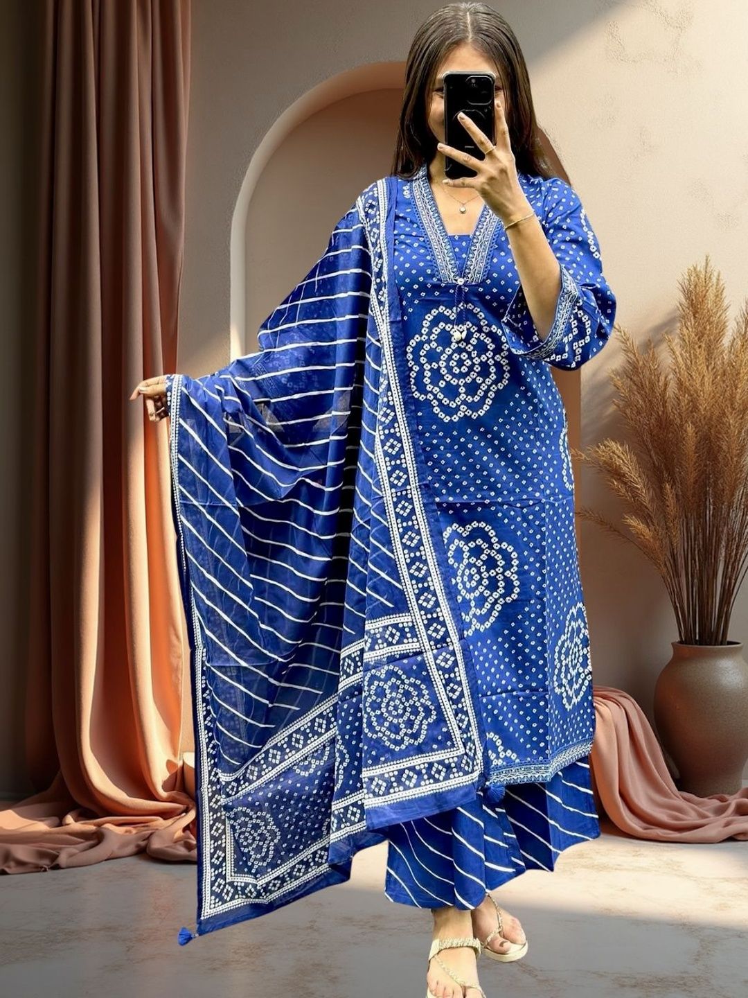 Komfortive Women Ethnic Motifs Printed Regular Pure Cotton Kurta with Palazzos & With Dupatta-picture-24