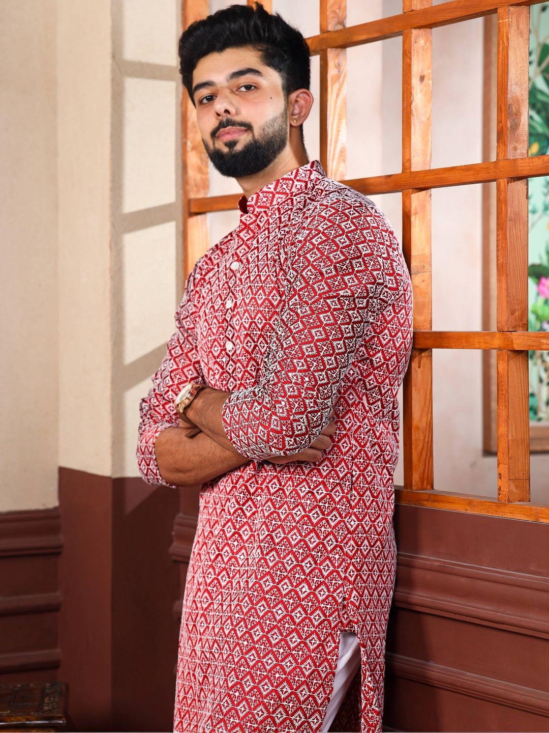 LUCKNOWI FASHION Men Embroidered Regular Kurta with Pyjamas-picture-32