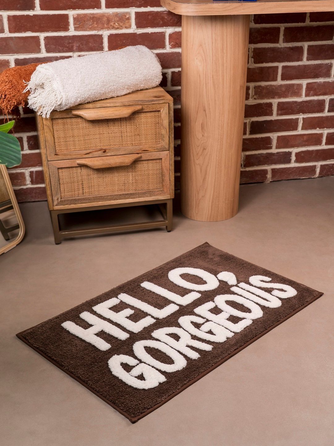 RALIA HOMES Brown Self-Design Quick-Dry & Anti-Skid Microfibre Bath Mat-image-46
