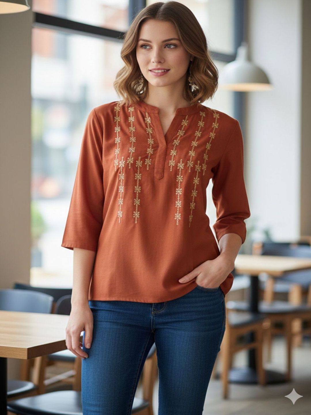 Silakaari Ethnic Motifs Embroidered V-Neck Thread Work Pure Cotton Thread Work Kurti-picture-38